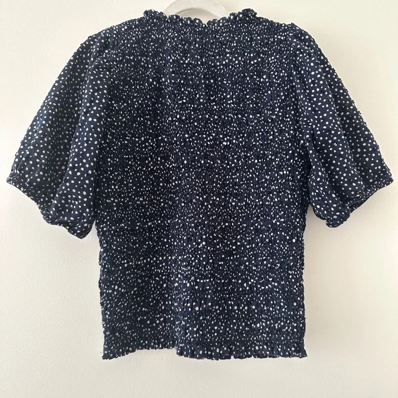 J. Crew Smocked Puff Sleeve Top - Navy/White Polka Dots - XS - Picture 2 of 8